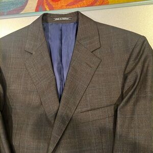 Richard James suit coat grey with blue pinstripes. Size 44R 100% wool